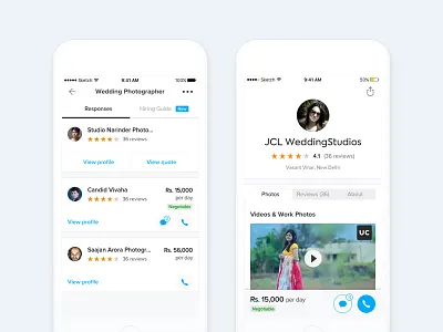 Negotiable Quotes on UrbanClap clean ios list view profile responses ui visual design