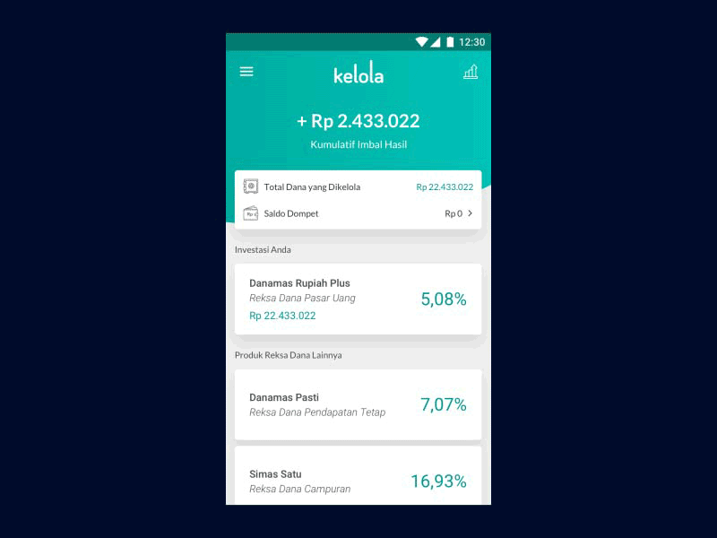 Kelola Growth Experience after effects app finance fintech growth interaction kelola mobile mutual funds return tosca user experience