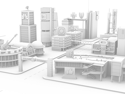 City 3d c4d contrast illustration white