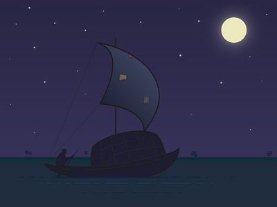 Nouka And Majhi 1 bangladesh illustration majhi moon night nouka river sky star village
