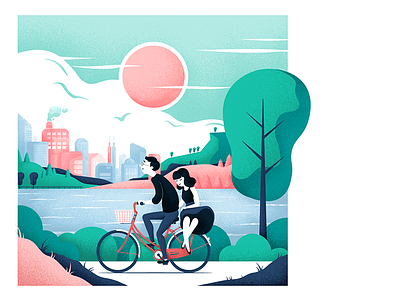 IVVI 2d bicycle couple flat design illustration love vector wedding