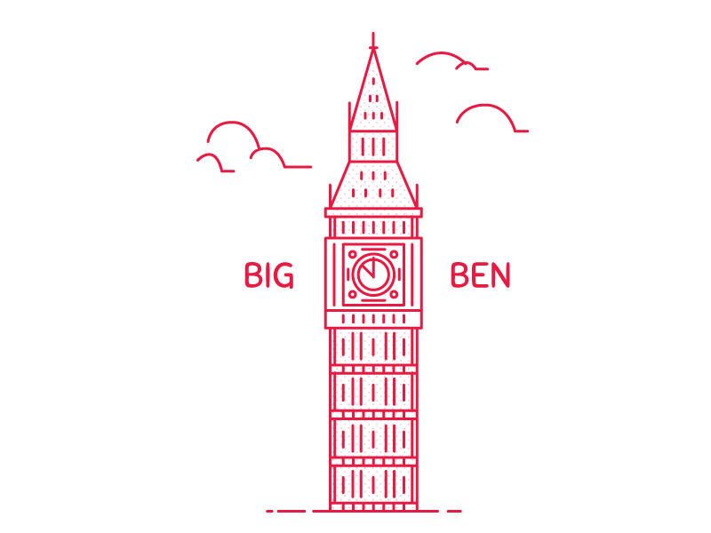 UK Landmarks architecture big ben bridge clock linework london london bridge uk water