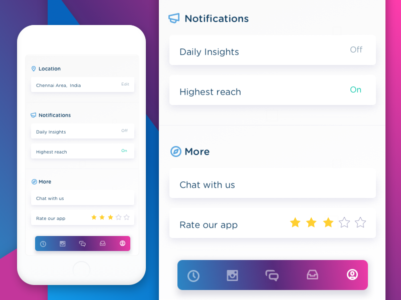 Example of Instagram Analytics App - Settings Page