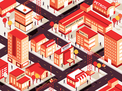 franchise building city house infographic isometric map