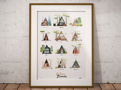 Cabins posters cabins combi green moutains nature trees vector wilderness