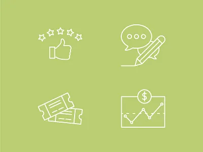 A few icons analytics graph green icons money monoline rating stars thumbs up ticket