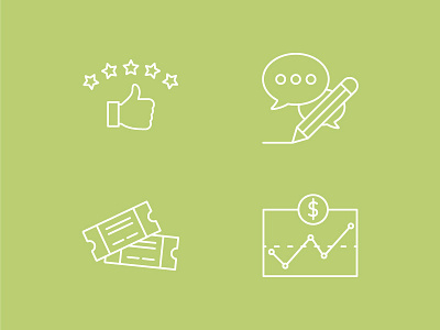 A few icons analytics graph green icons money monoline rating stars thumbs up ticket