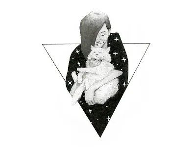 Home Sweet Home and art cat fluffy girl home sweet home illustration ink lady pen stars triangle