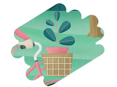 Rubber Plant bicycle green illustration lush plant pot plant spring tree