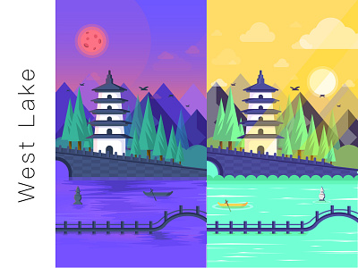 West lake app illustration lake phone zhejiang