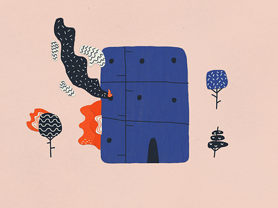 burning building cartoon collage cut out