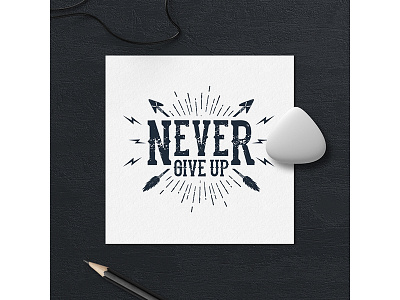 Never give up adventure american badge grunge lettering logo native spirit tribal typography vintage