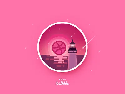 Hello Dribbble first hello invite lighthouse meteor pink sea