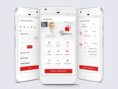 Dentist App UI android app appointment clinic dentist doctor flat design ios material design modern design ui uiux