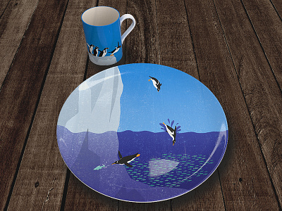 Penguin Plate and Mug ceramics ceramictopia iceberg illustration illustrator mug ocean penguin plate