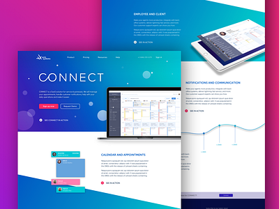 Connect app booking calendar graphics landing ui ux web