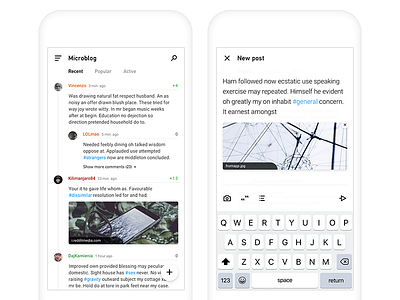 Microblog - iOS app black and white ios minimalistic mobile sketch ui ux webdesign