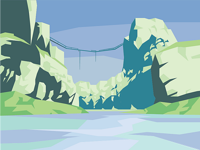 Canyon bridge canyon flat illustration island low poly vector