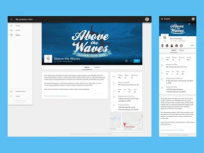 Responsive Event Page calendar dates events map material responsive rsvp