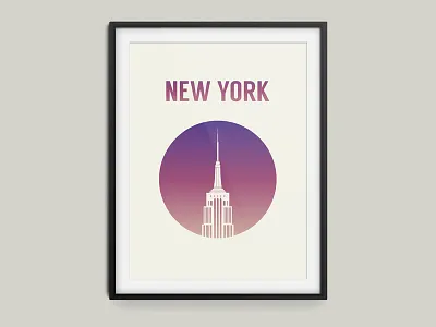 Ny empire state big apple gradient flat new york poster ny nyc vector