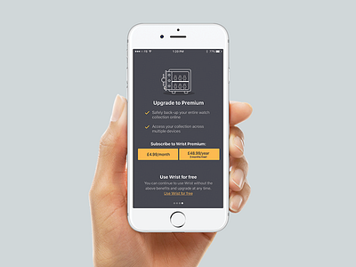 Wrist Upgrade Paywall iOS UI ios mobile app paywall safe icon unlock upgrade upgrade screen watch watch app watch collector