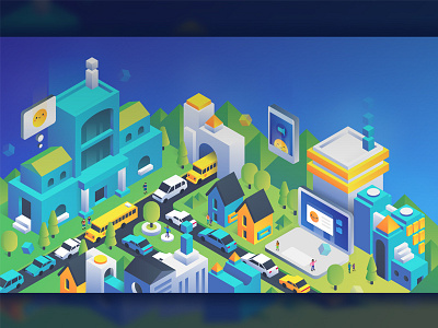 New PMK Landing Page Illustration city communities icons illustrations isometric landing page school website