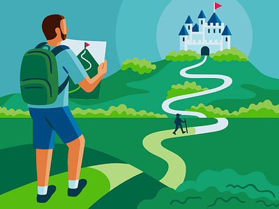 Visualizing Progress blog castle editorial hiking illustration map progress vector