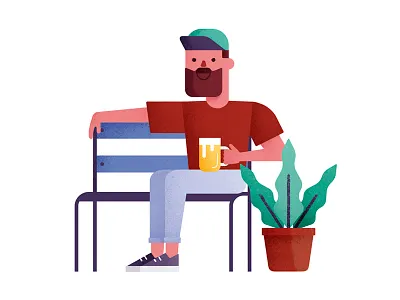 Beer time artwork beard beer bench boy illustration plant summer