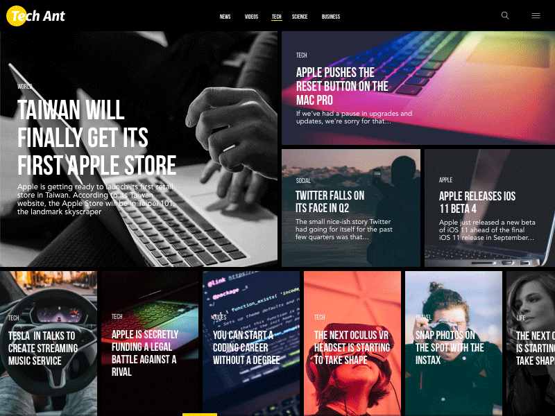 Tech News - Landing Page creative dark homepage news tech ui ux