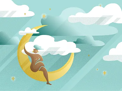 Moongirl evening illustration moon night star vector