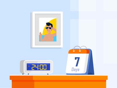 24/7 calendar clock frame glasses illustration picture sun