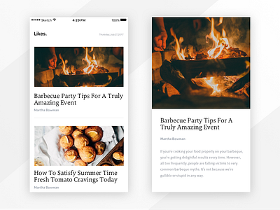 Mobile Blog App Interface app article blog food ios iphone minimal news paragraph read simple text
