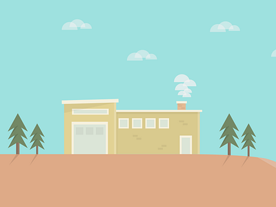 Ocean Front Property flatart house illustration retro trees vector wallpaper