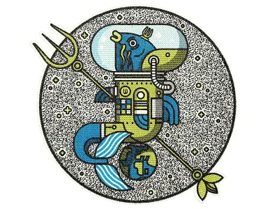 Neptuna alien fish god illustation king neptune print spaceman tuna