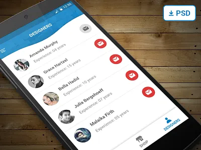 Designers List | Concept app designers free download list list view mobile app profile profile list ui ui kit ux