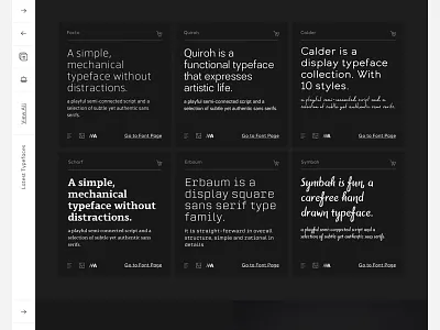 Font Card Contrast contrast dark e commerce fonts grid store typography ui ux web design website