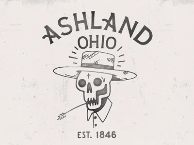 Small Town Love N americana amish country flat folk folk art illustration line art ohio skull usa