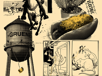 gig poster dead af collage gig poster halftone hot dog illustration music poster rats screen print