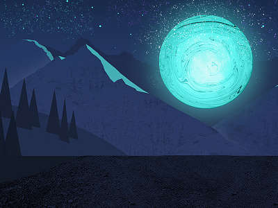 Cosmic Moon Illustration cosmic galaxy hills illustration moon mountains mystery night nighttime stardust stars texture