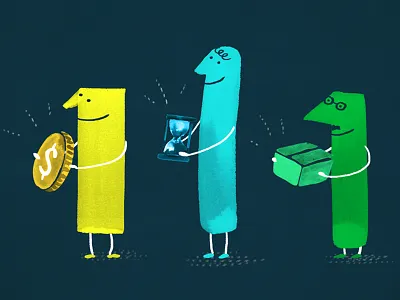 1 + 1 + 1 character charity illustration style frame water color