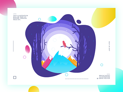 Bright Night color illustration landing page midnight moonlight mountain nature night owl poster