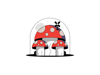 Terrarium 2d colours drawing illustration mushroom plant