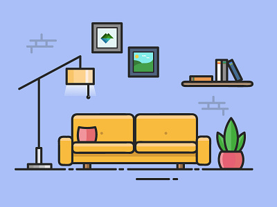 Living Room art dribbble flat colours flat design flat illustration illustration illustrator inspiration interior design line art line art illustration living room