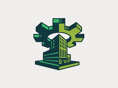 Gear//Building 3d building contrast factory gear icon industrial logo plant steampunk store storefront