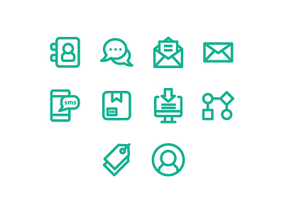 Web icon contact email icon landing page product sms tag user workflow
