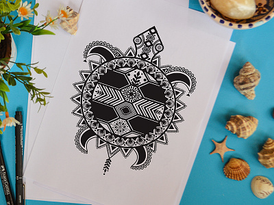 turtle motif from "sea inside me" art folkart ink motif pattern sea tatto