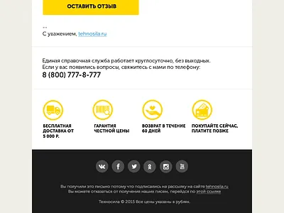 Tehnosila Newsletter email features footer minimal newsletter signature social