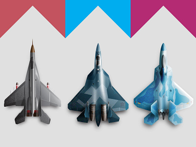 Fighter Jets aircraft airplane design fighter jet illustration mig raptor realistic su sukhoi ui vector