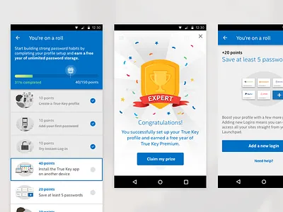 True Key gamification for onboarding expert gamification list onboarding password manager points