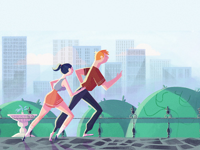 Roche Health Campaign art direction city cityscape couple health illustration park run sports